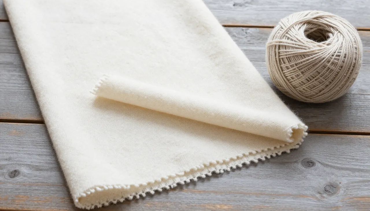 Écheveau de laine brute à côté d'un tissu bouclette