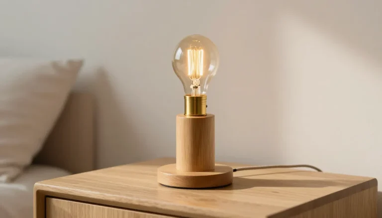 Lampe en bois design sur une table