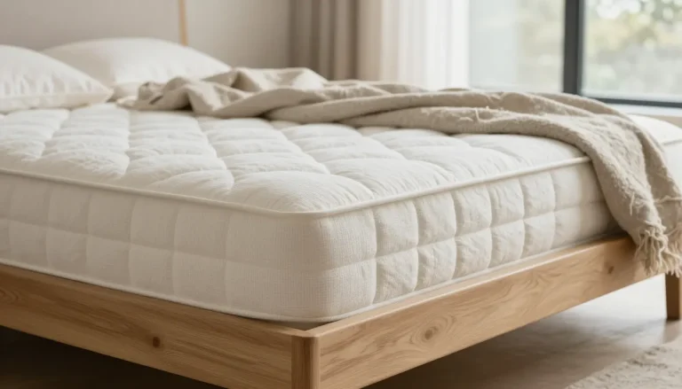 Matelas naturel posé sur cadre en chêne massif