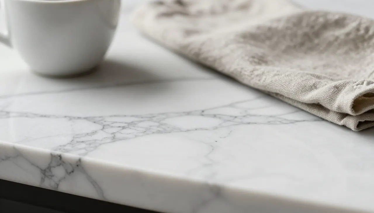 Détail d'un plateau de table en marbre