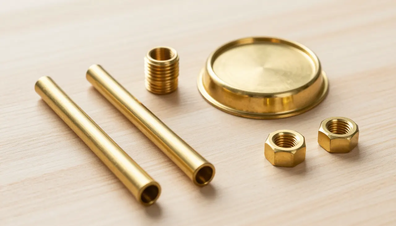 Pièces et tubes en laiton sur un établi
