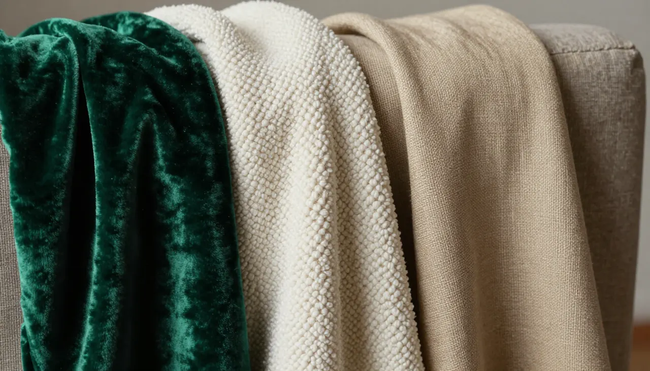Zoom sur trois textures de tissus différents