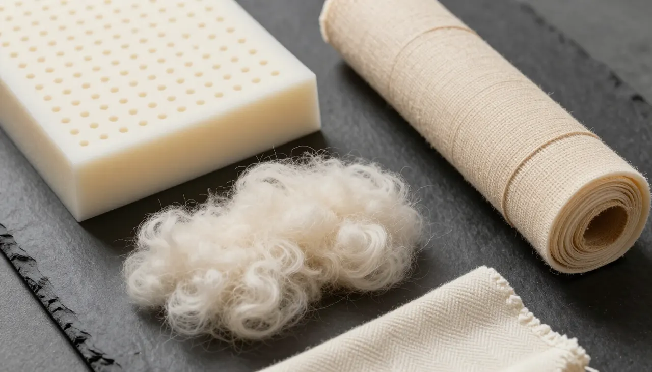Échantillons de latex naturel et coton biologique brut
