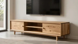 Meuble TV moderne en chêne massif dans un salon