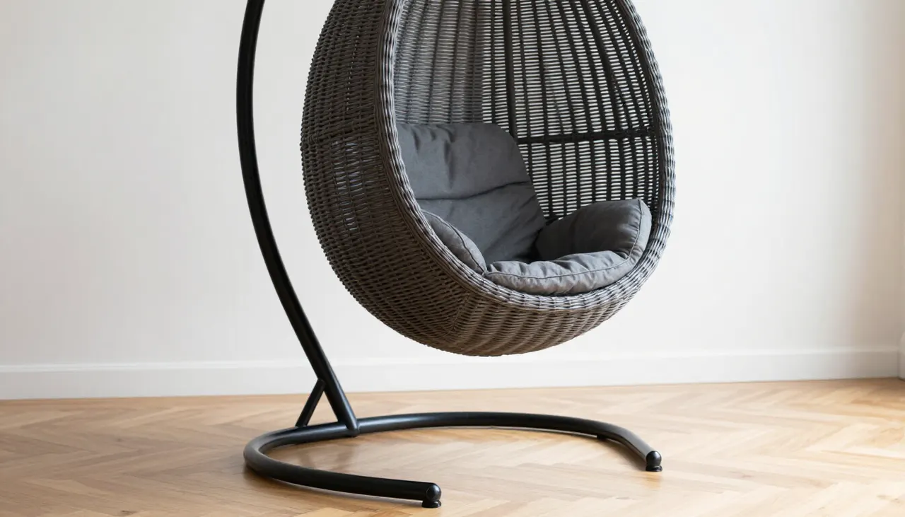 Fauteuil suspendu sur socle en métal noir
