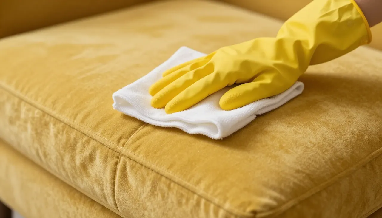Nettoyage d'un coussin en velours de couture à couture