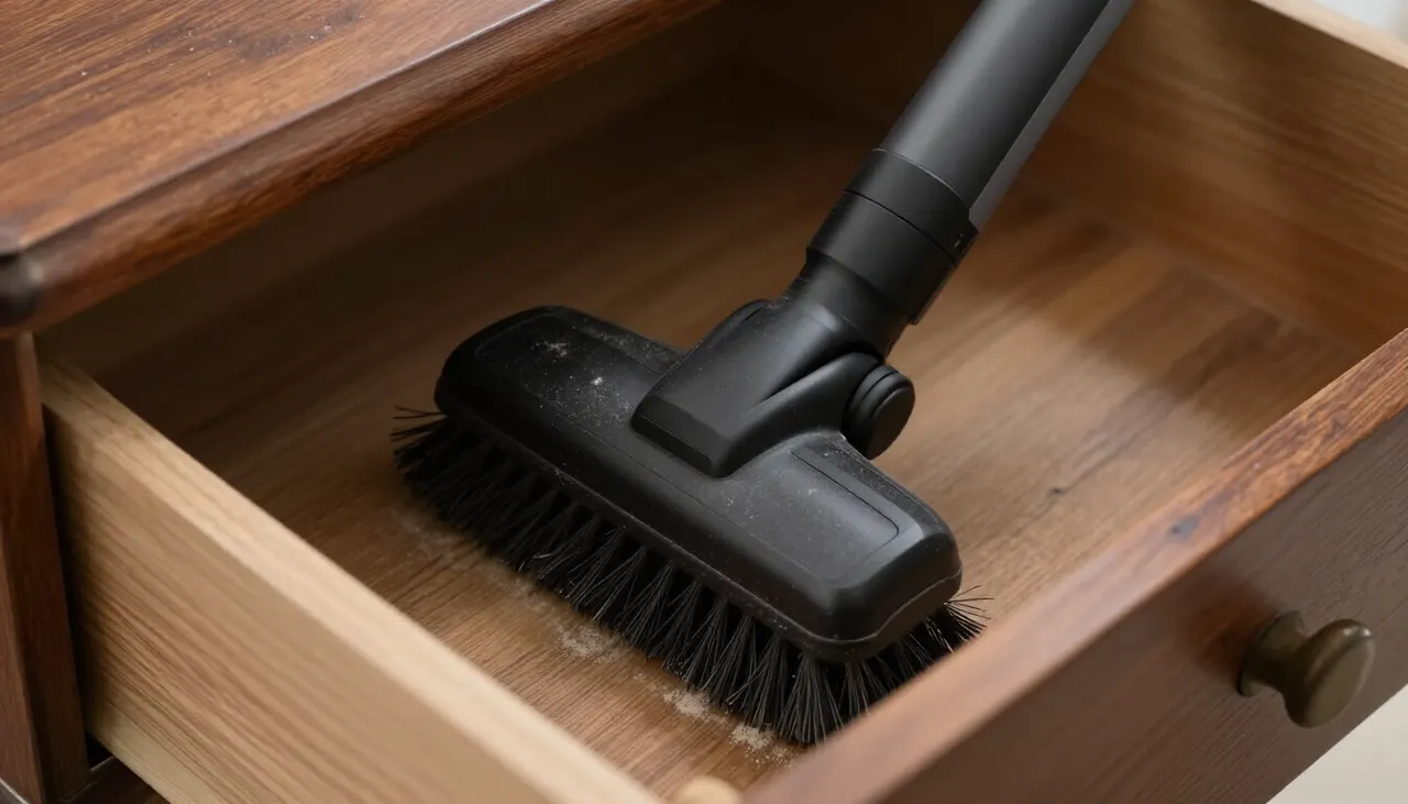 Nettoyage de l'intérieur d'un tiroir en bois