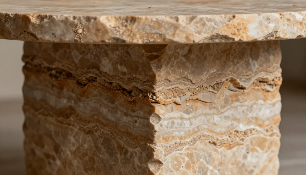 Détail de la roche sédimentaire de travertin