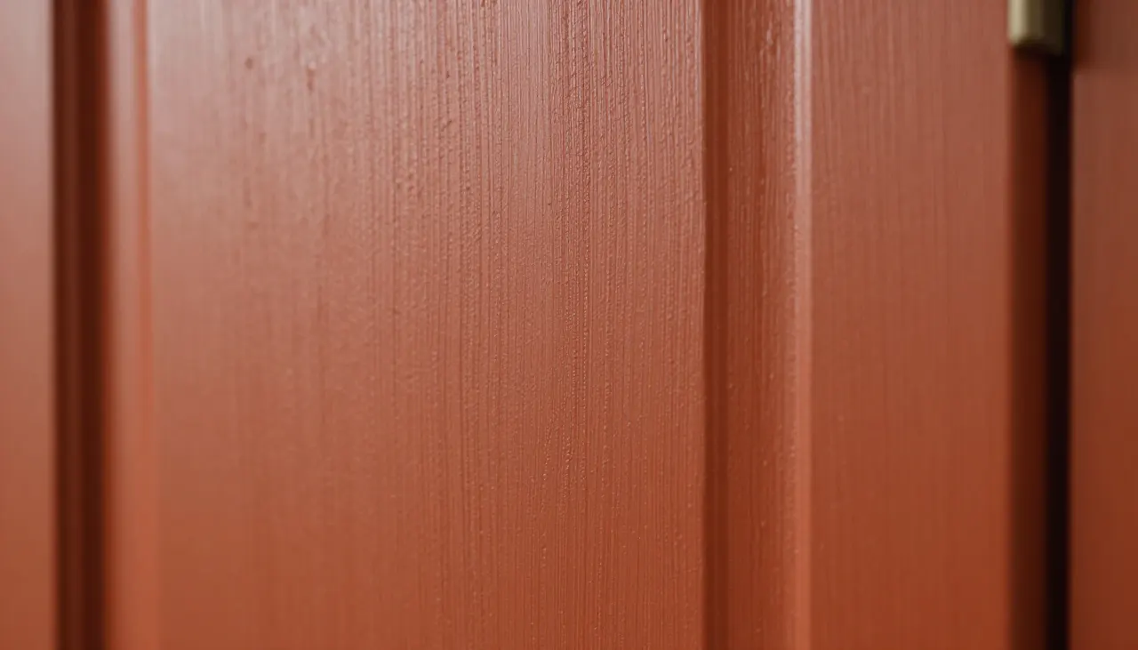Zoom sur une porte peinte en terracotta mat