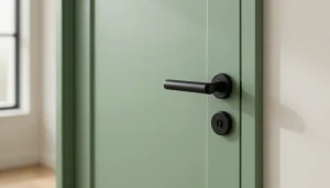Porte d'intérieur moderne vert sauge et poignée noire