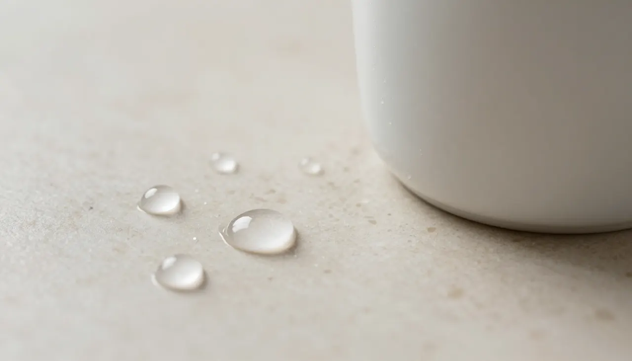 Gouttes d'eau sur table en travertin protégée
