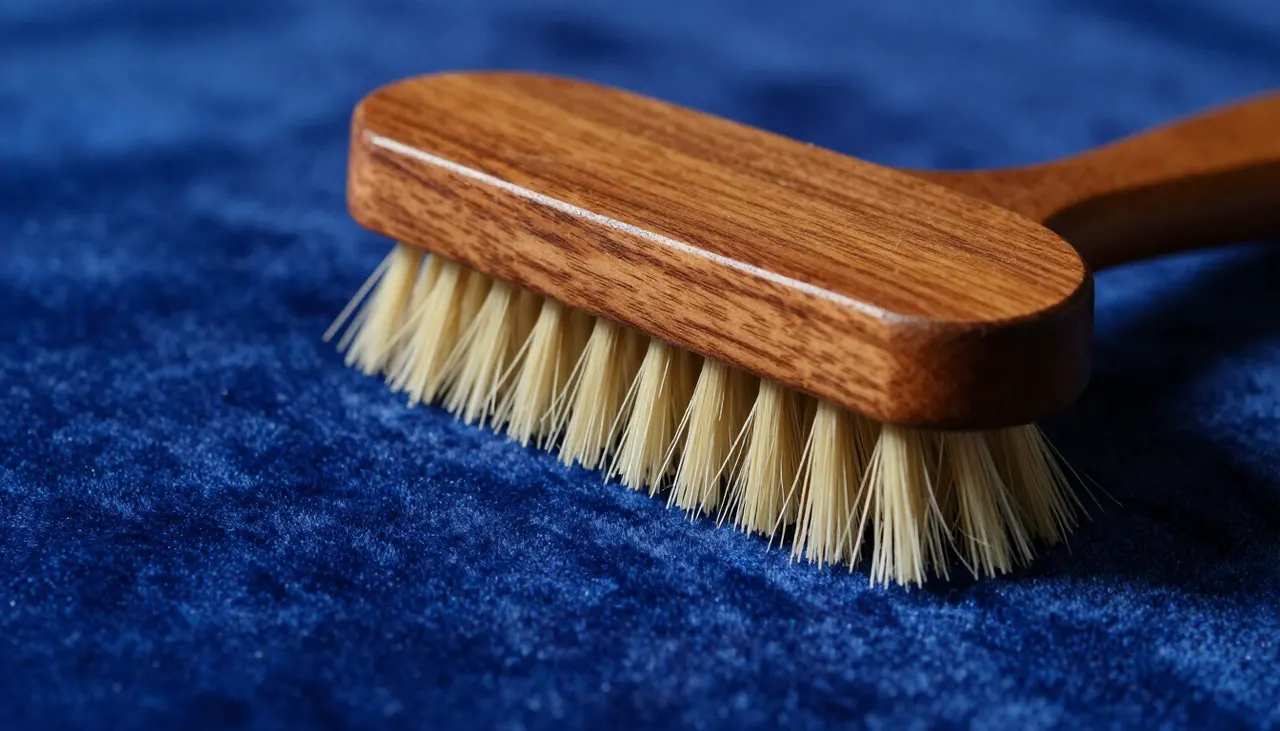 Brossage des fibres d'un velours bleu roi
