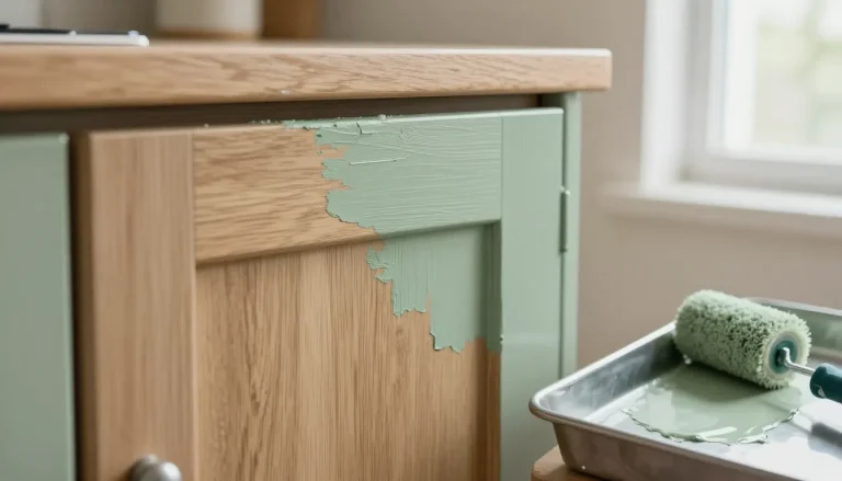 Rénovation d'un meuble de cuisine en vert sauge