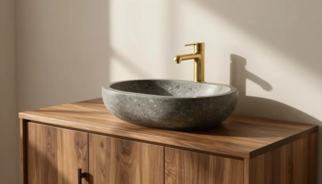 Meuble vasque en bois massif dans salle de bain