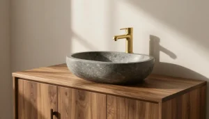 Meuble vasque en bois massif dans salle de bain