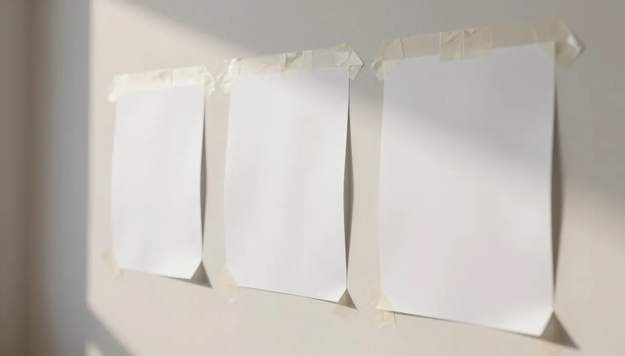 Gabarits en papier scotchés sur un mur