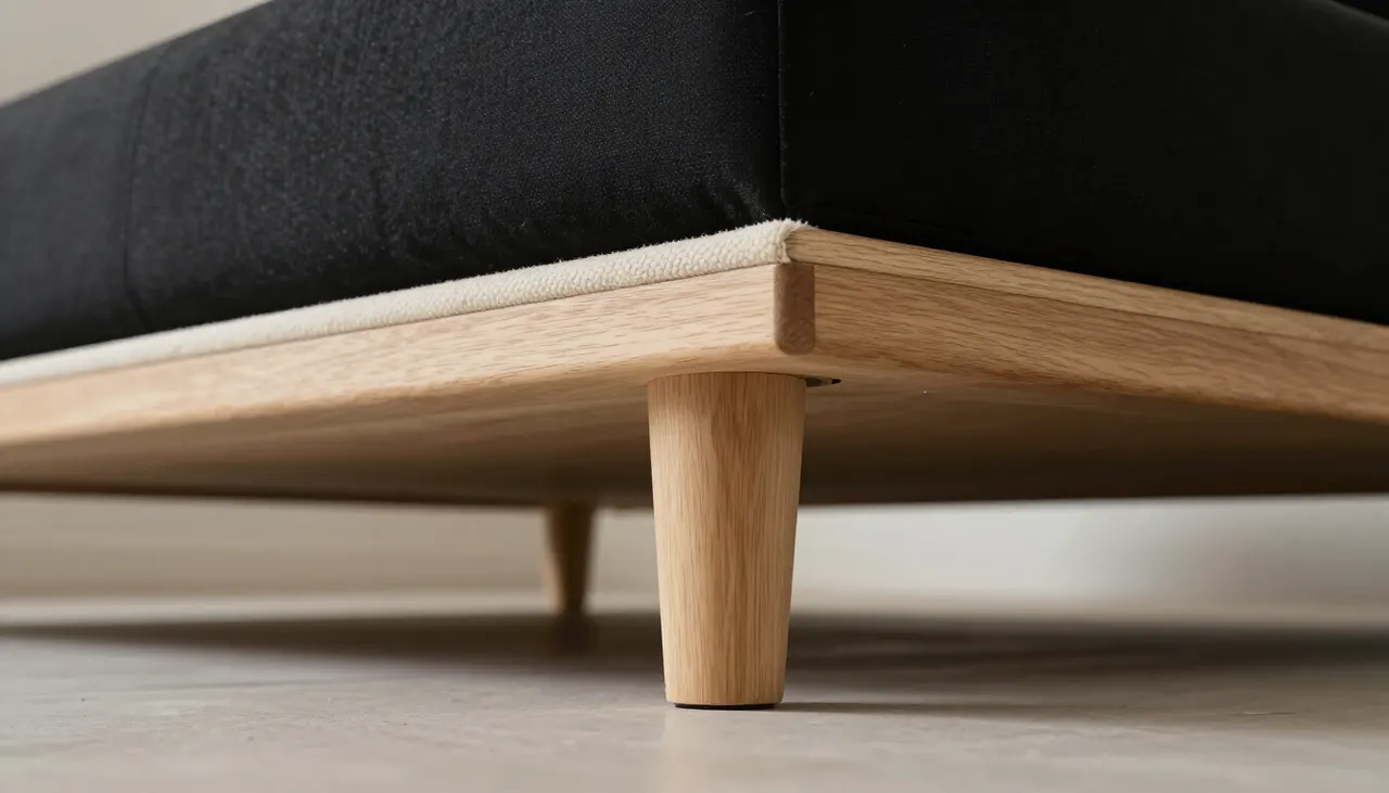 Dessous d'un canapé montrant la structure en bois