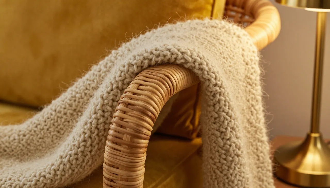 Mélange de rotin, textiles et laiton