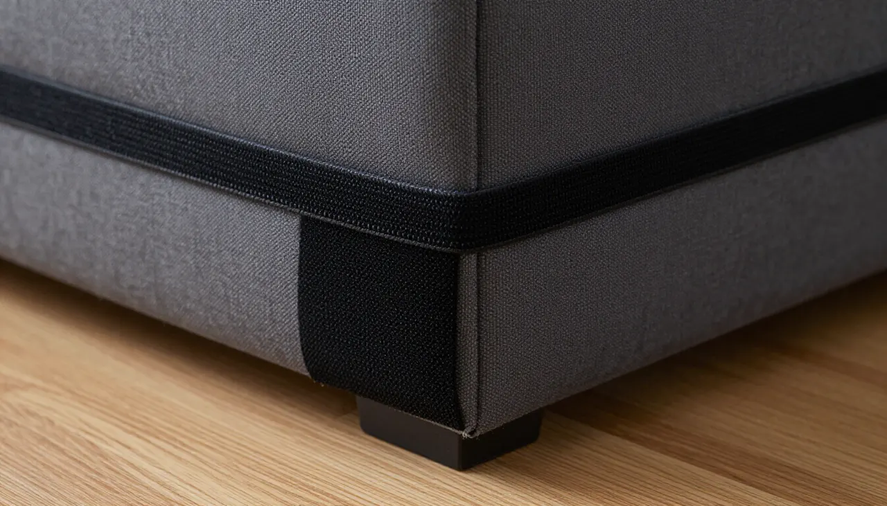 Gros plan sur une bande velcro sous le canapé