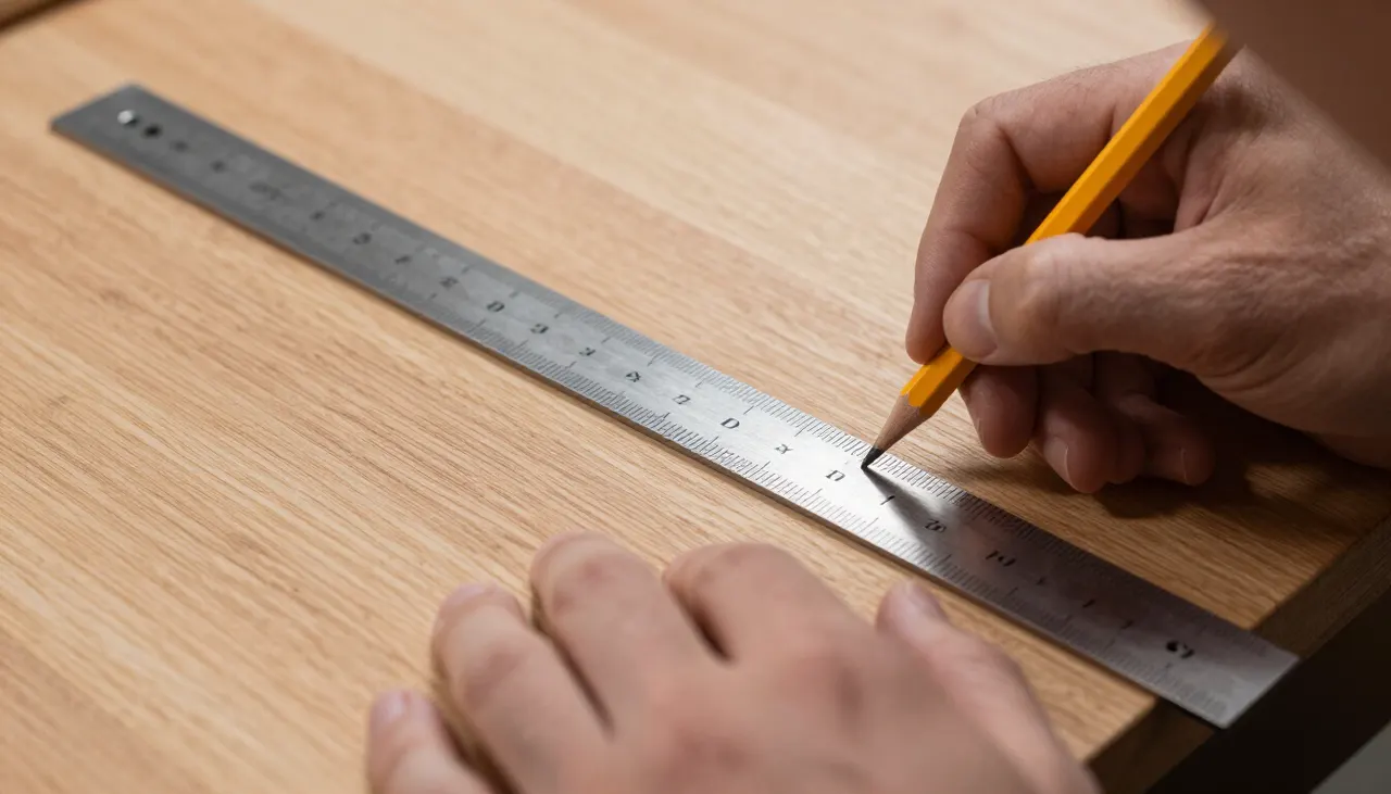Marquage au crayon sur un panneau de chêne